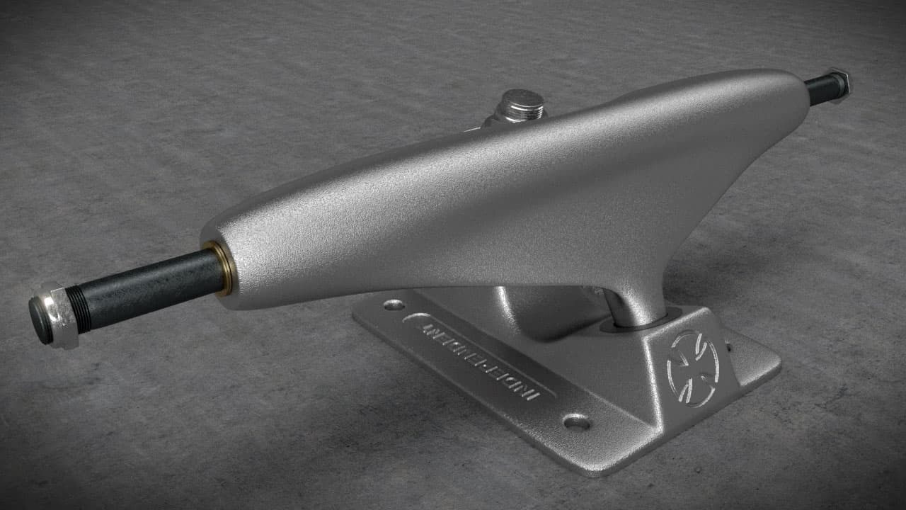 Skateboard truck — silver, front